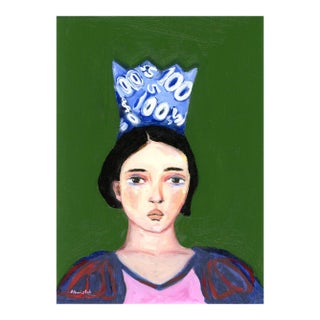 Alice in Wonderland With Money Crown, Contemporary Oil Portrait, Signed For Sale