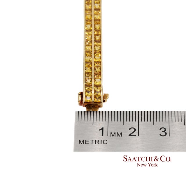 12.50 Ct Natural Yellow Sapphire Princess Cut Bracelet in 18k Yellow Gold For Sale - Image 10 of 13