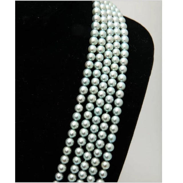1980s Kai-Yin Lo 5 Strand Cultured Pearl Necklace 14 Kt Gold and Diamond Clasp For Sale - Image 5 of 10