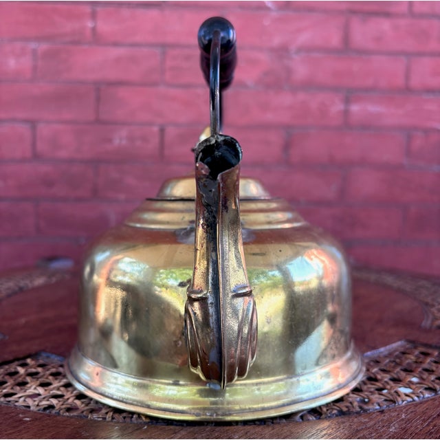Late 20th Century Vintage Solid Brass Tea Kettle With Wood Grip For Sale - Image 5 of 8