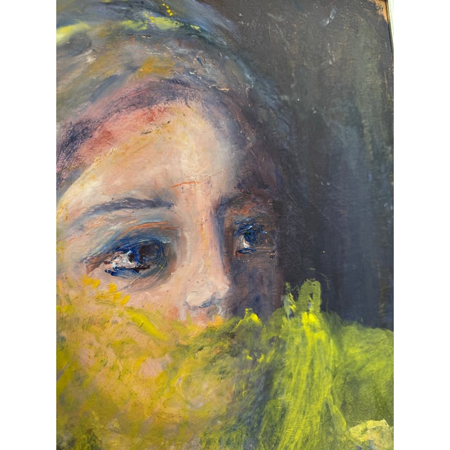 Impressionist Original Mid Century Painting of a Woman With Veil. For Sale - Image 3 of 5