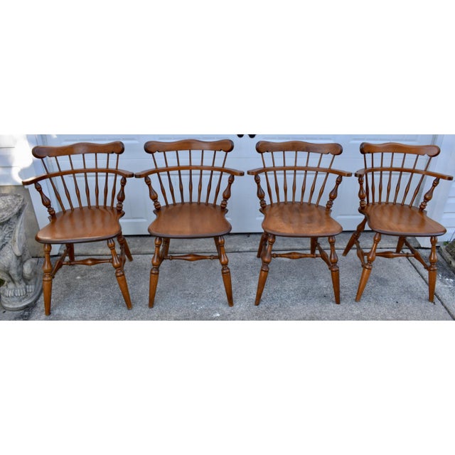 Vtg. Set of Four Ethan Allen Heirloom Nutmeg Maple Windsor Dining Chairs For Sale - Image 16 of 17