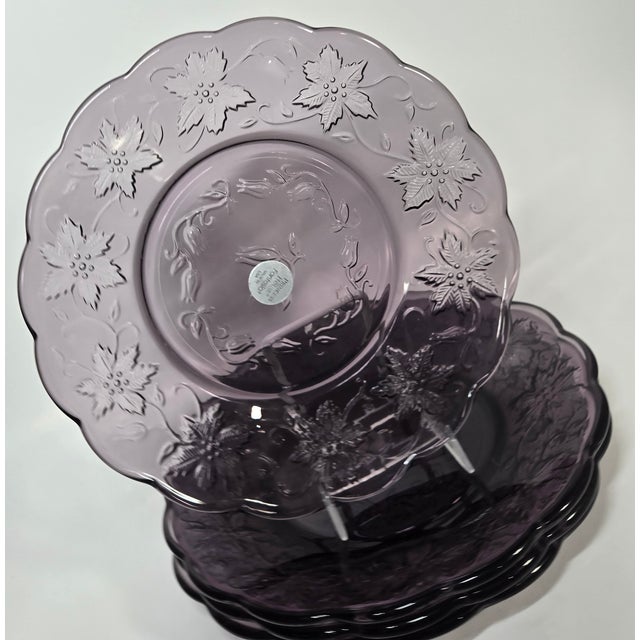 Glass Amethyst Poinsettia Dessert/ Salad Plates- Set of Four For Sale - Image 7 of 11