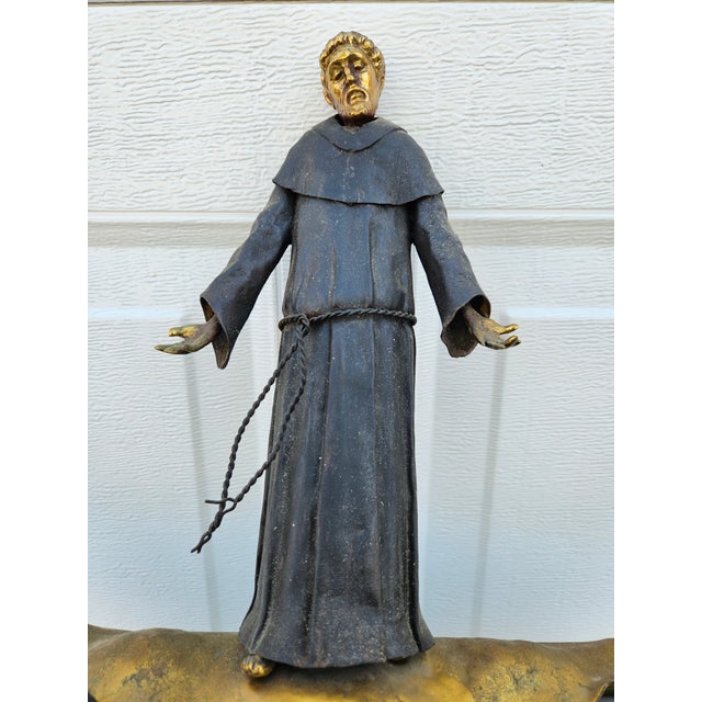 What an amazing piece of Italian mixed metal artwork! This wall pocket is massive and depicts St. Francis of Assisi with...