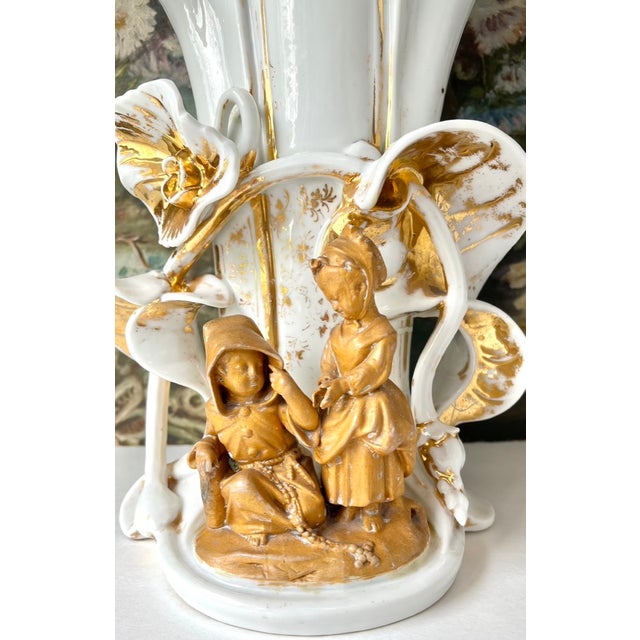 Late 19th Century Large Old Paris Antique Porcelain Figural Spill Vase For Sale - Image 5 of 13