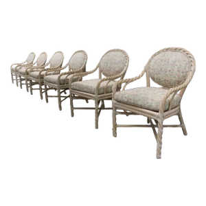 Set of 6 McGuire Twisted Rattan Rawhide Chairs