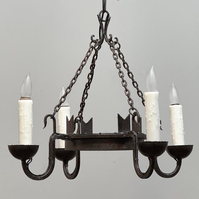 Mid 20th Century Antique Country French Wrought Iron Chandelier For Sale - Image 5 of 12