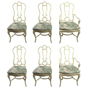 Set of Six White Lacquer Queen Anne Dining Chairs