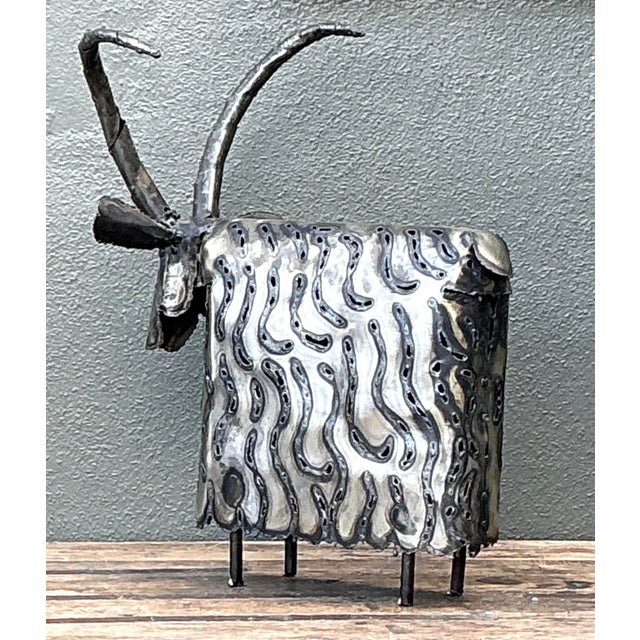 Metal Vintage Torch Cut Ram Sculpture For Sale - Image 7 of 12
