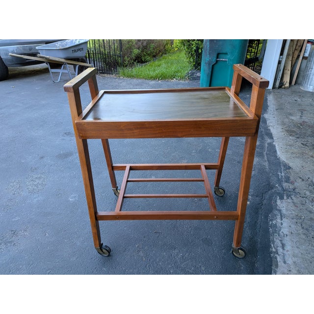 Mid-Century Modern 1960s Teak Cart W/ Wheels For Sale - Image 3 of 7