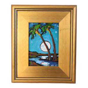 William Hawkins Palm Trees & Moon Landscape Painting Including the Antiqued Gold Wood Frame