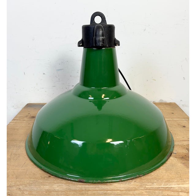 Industrial Green Enamel Factory Pendant Lamp, 1960s For Sale - Image 14 of 18