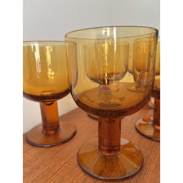 Glass Vintage Stemmed Glasses in Smoked and Bubbled Glass Amber, 1970s, Set of 6 For Sale - Image 7 of 10