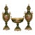 French Style Emerald Green Porcelain Garniture Set With Two Covered Vases and Central Jardinière – Gold Leaf & Bronze For Sale