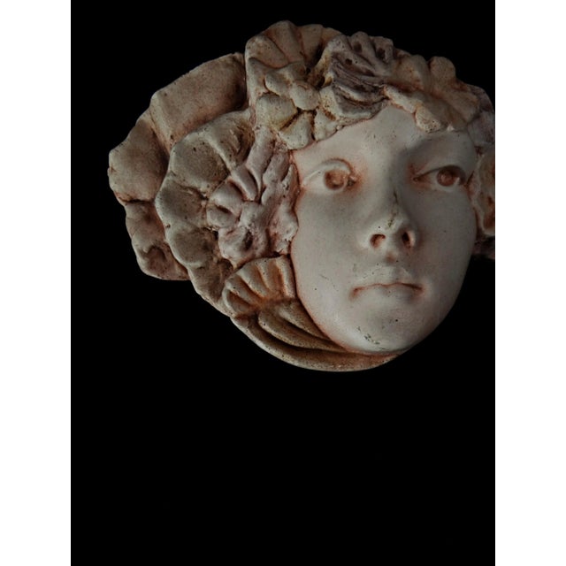 Art Nouveau Style Pink Plaster Wall Mask with Woman's Face and Flowers, 1970s For Sale - Image 10 of 12