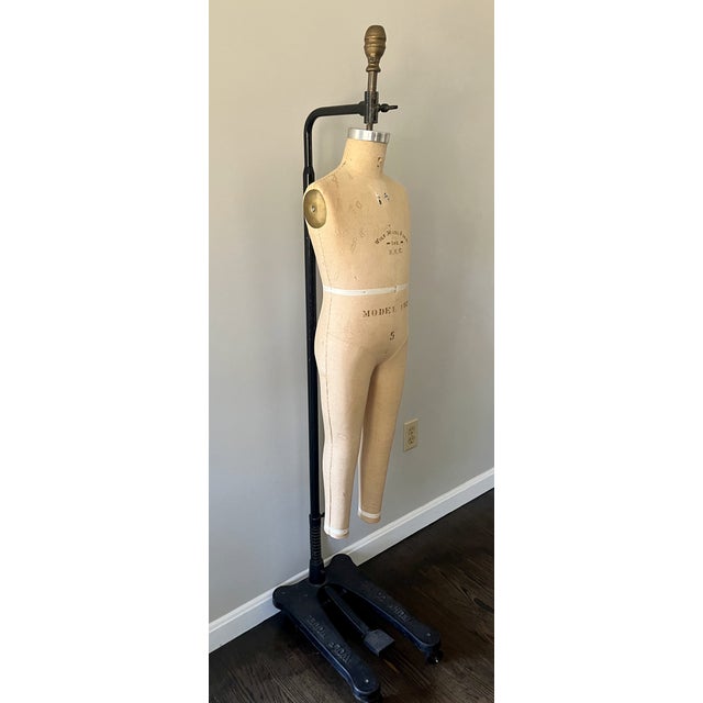 Brown Wolf Dress Form 1930s Full Body Child Boy's Size 5, Model 1973 & Original Cast Iron Stand For Sale - Image 8 of 8
