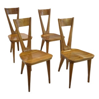 Hand-Carved Walnut Chairs, Italy, 1950s, 1940s, Set of 4 For Sale