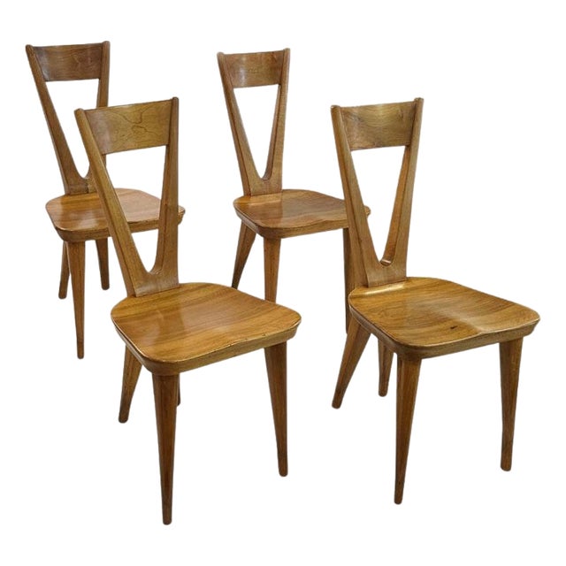 Hand-Carved Walnut Chairs, Italy, 1950s, 1940s, Set of 4 For Sale