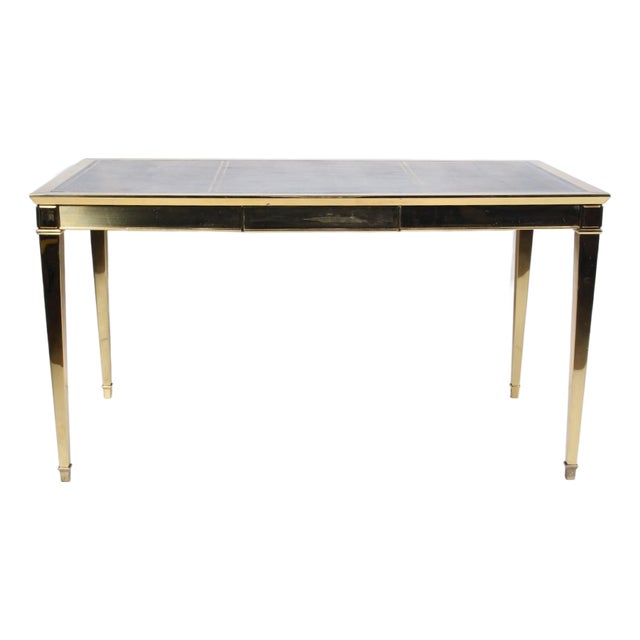 Italian Modern Brass Desk With Inset Bordered Leather Surface For Sale