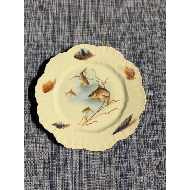 Limoges, France Antique Limoges Hand-Painted Fish Service, Wm. Guérin & Co. — 11 Plates + Underplate, Ca. 1900 For Sale - Image 4 of 12