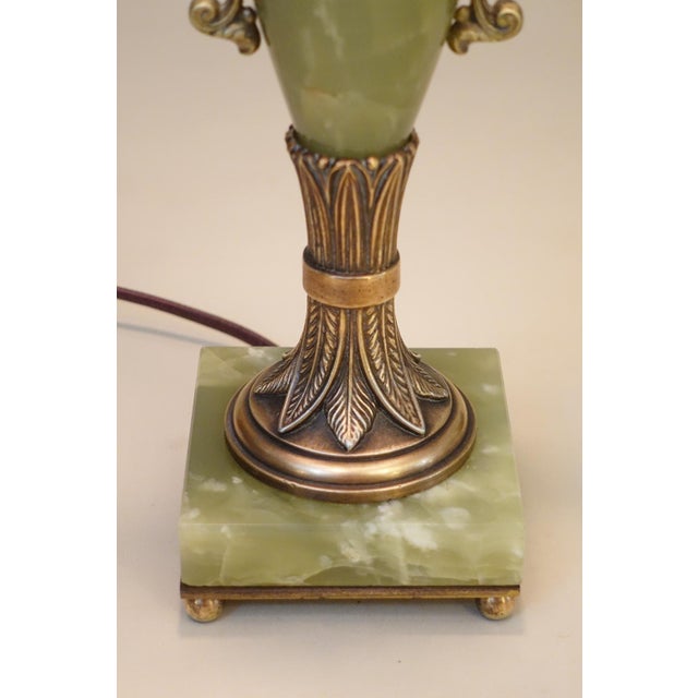 Mutual Sunset Lamp Co. French Empire Deco Neoclassical Green Onyx Marble Bronze Brass Table Lamps 1930's For Sale In Los Angeles - Image 6 of 13