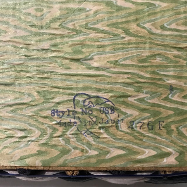 Wood Small Vintage Blue and White Sewing Basket For Sale - Image 7 of 13