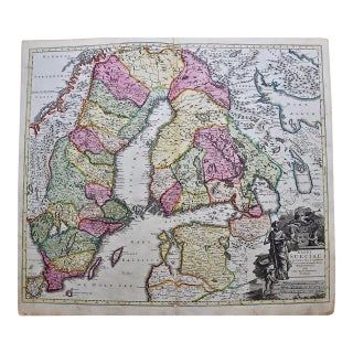 Sweden and Adjacent Portions of Scandinavia: A Hand-Colored 18th C. Homann Map, 1710 For Sale