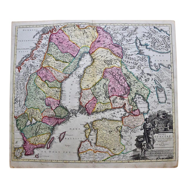Sweden and Adjacent Portions of Scandinavia: A Hand-Colored 18th C. Homann Map, 1710 For Sale