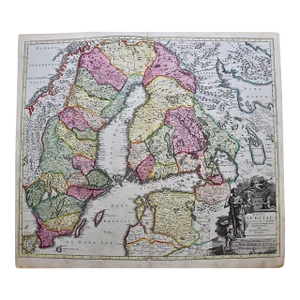 Sweden and Adjacent Portions of Scandinavia: A Hand-Colored 18th C. Homann Map, 1710