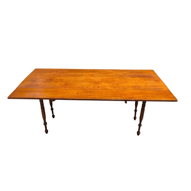 Wood Antique Pumpkin Pine Drop Leaf Harvest Table / Dining Table Long & Narrow For Sale - Image 7 of 12