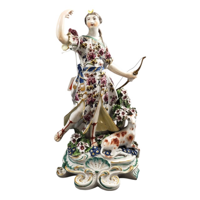 Porcelain Figure of Diana with a Hunting Dog from Derby, 1760s For Sale