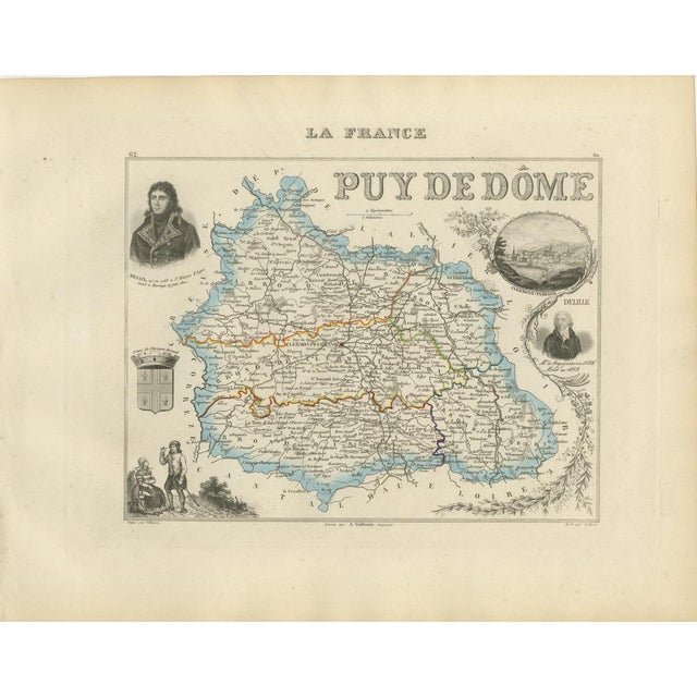 Antique Map of Puy-De-Dôme by Vuillemin, 1850 For Sale - Image 12 of 12