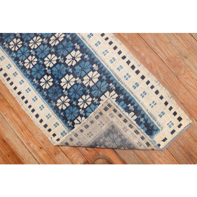 Rustic Narrow Vintage Blue White Turkish Runner - 1'8" x 8'1" For Sale - Image 3 of 6