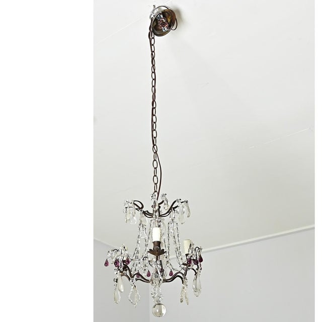 A charming 19th century French bronze and crystal chandelier to illuminate your space with a touch of Bohemian or Belle...
