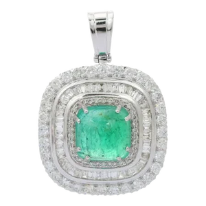 7.57ct Emerald Halo Pendant Necklace in 18k White Gold by VRJewels
