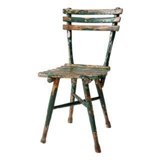 Antique Green Painted Rustic Adirondack Chair For Sale