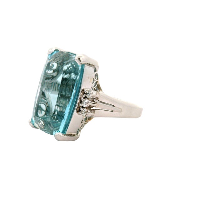 Early 21st Century 10.25 Carat Aquamarine Diamond Platinum Ring, Size 4.75 For Sale - Image 5 of 6