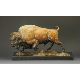 Badlands Brawler by Jeremy Bradshaw | Bronze Sculpture of a running bison For Sale