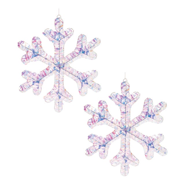 Kenneth Ludwig Chicago Iridescent LED Hanging Snowflake (Set of 2) For Sale - Image 4 of 4