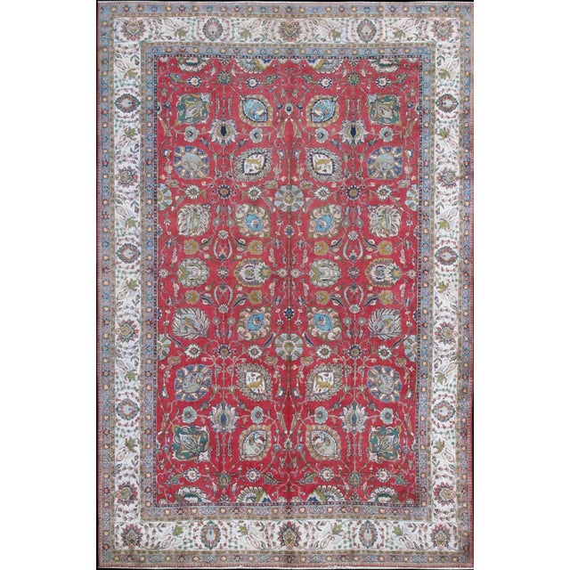 Large Vintage Tabriz Rug With All-Over Motif Design in Reds and Ivory 11'2 X 17 For Sale - Image 9 of 9