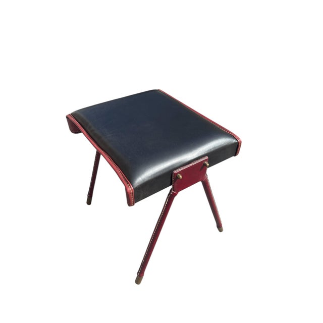 Stitched Leather Ottoman by Jacques Adnet, 1950s For Sale - Image 11 of 11