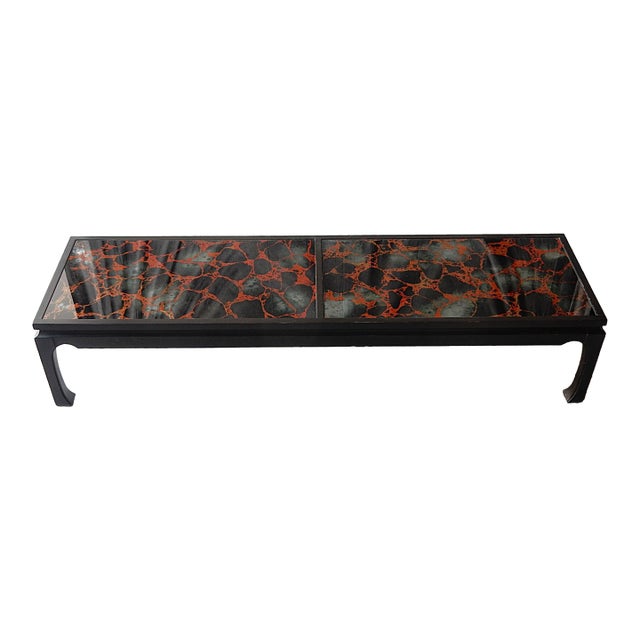 1960's Reverse Painted Glass Top Ming Coffee Table For Sale
