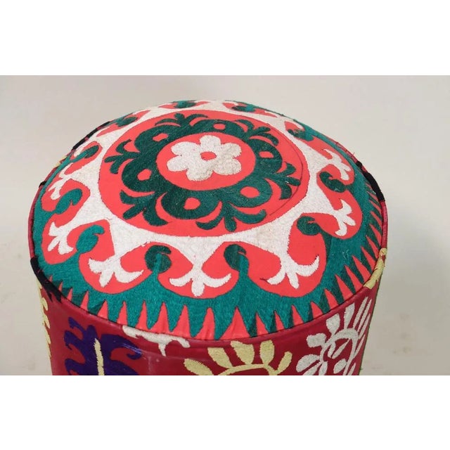 Red Vintage Oriental Stool with Suzani Upholstery, 1950s For Sale - Image 8 of 12