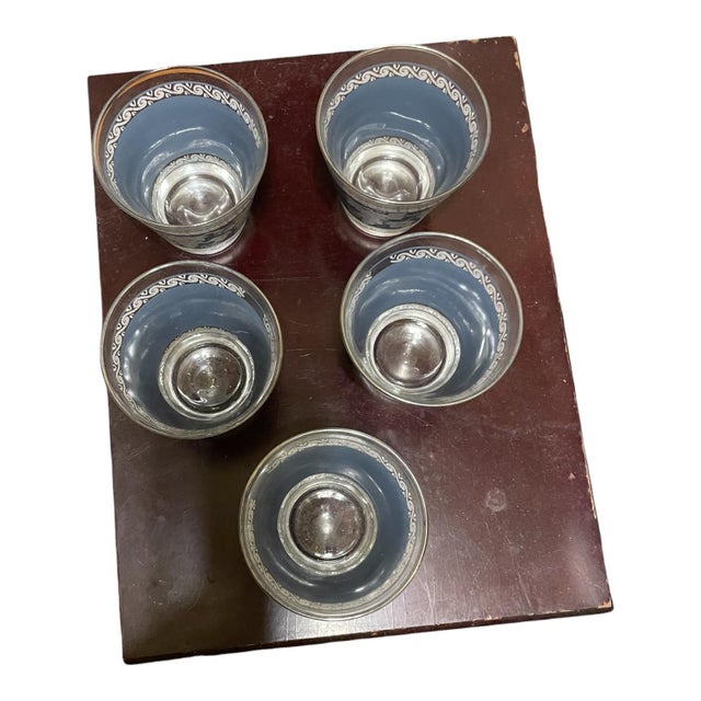 1960s 1960s 5 Vintage Jeanette Glass Jasperware Wild Grapes Rocks Glasses Wedgwood Blue For Sale - Image 5 of 6