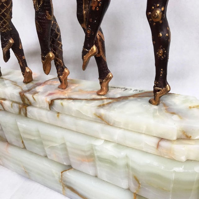Metal Large Art Deco Sculpture of Five Chiparus Style Dancers With a Marble Base For Sale - Image 7 of 11