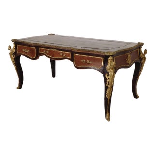 Vintage 1950s Chinoiserie French Bureau Plat Desk W Outstanding Brass Ormolu Mounts For Sale
