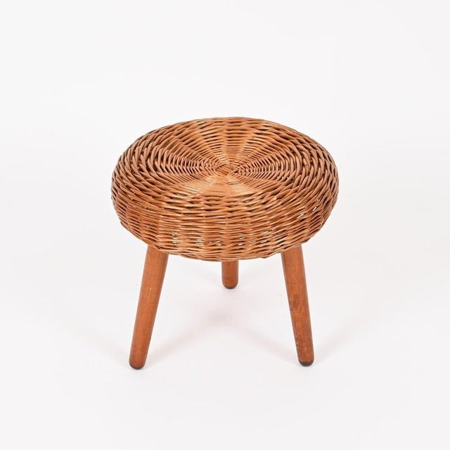 Mid-Century Stool or Side Table in Wicker and Wood by Tony Paul, Italy, 1950s For Sale - Image 6 of 11