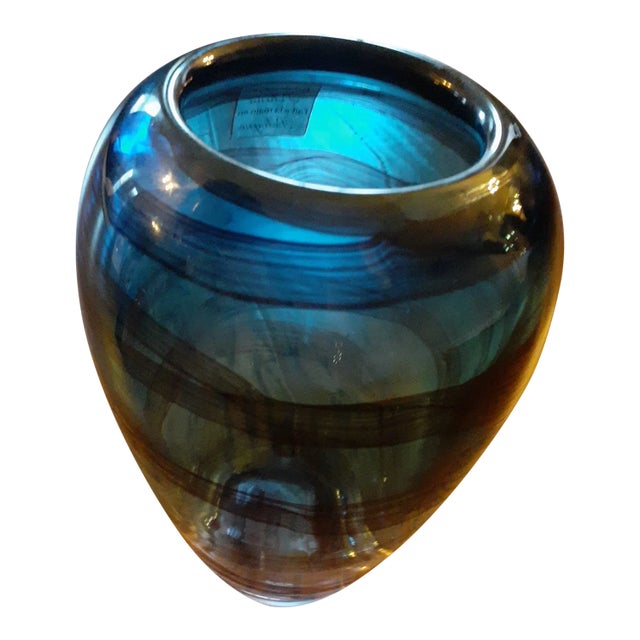 1980s Hand Blown Art Glass Made in Poland Blue/Amethyst Vase For Sale