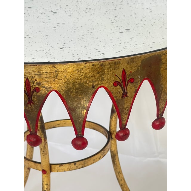 1950s Italian Gilt Metal Round Harlequin Side, Table Mirrored Top For Sale - Image 5 of 14
