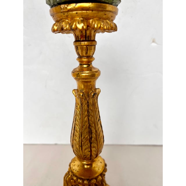 Antique Early 1900s Gilded Wood Ornate Candle Holders - A Pair For Sale - Image 11 of 15